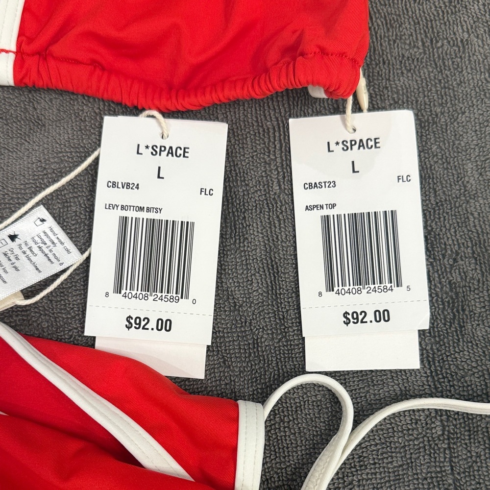 L*SPACE Red and White Bikini Set SIZE L NWT - Picture 2 of 6